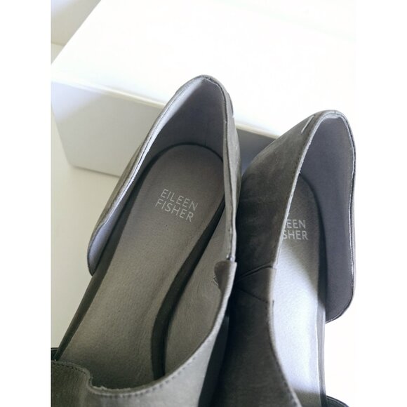 Eileen Fisher D'Orsay Peep Open Toe Gray Leather Wedge Heel Sandals Shoes 8.5 - Picture 9 of 14
